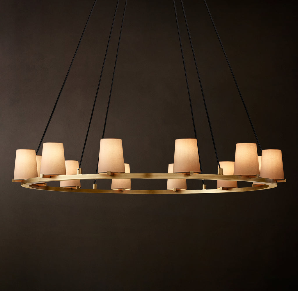 Artisan Pauillac Fabric Shade Round Chandelier – 48" Lacquered Burnished Brass