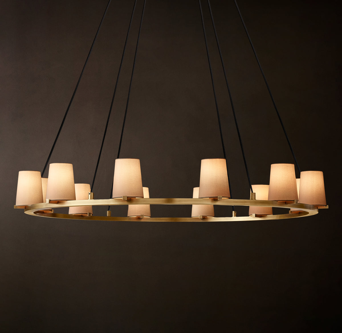 Artisan Pauillac Fabric Shade Round Chandelier – 48" Lacquered Burnished Brass