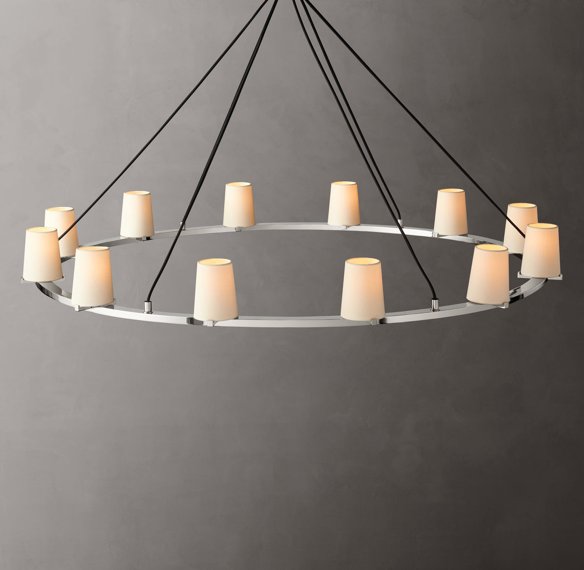 Artisan Pauillac Fabric Shade Round Chandelier – 60" Polished Nickel