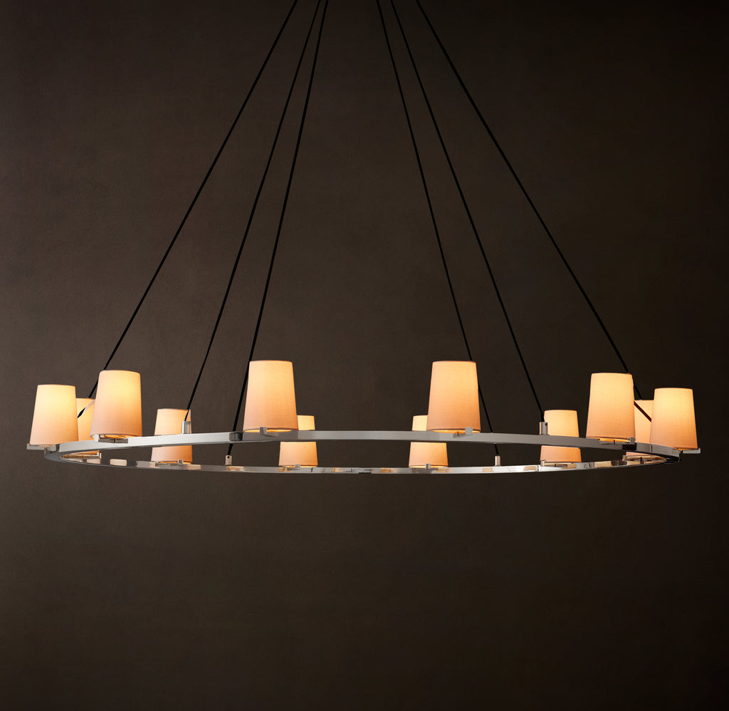 Artisan Pauillac Fabric Shade Round Chandelier – 60" Polished Nickel