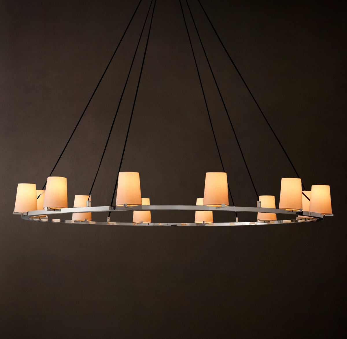Artisan Pauillac Fabric Shade Round Chandelier – 60" Polished Nickel
