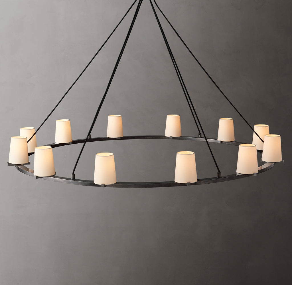 Artisan Pauillac Fabric Shade Round Chandelier – 60" Bronze