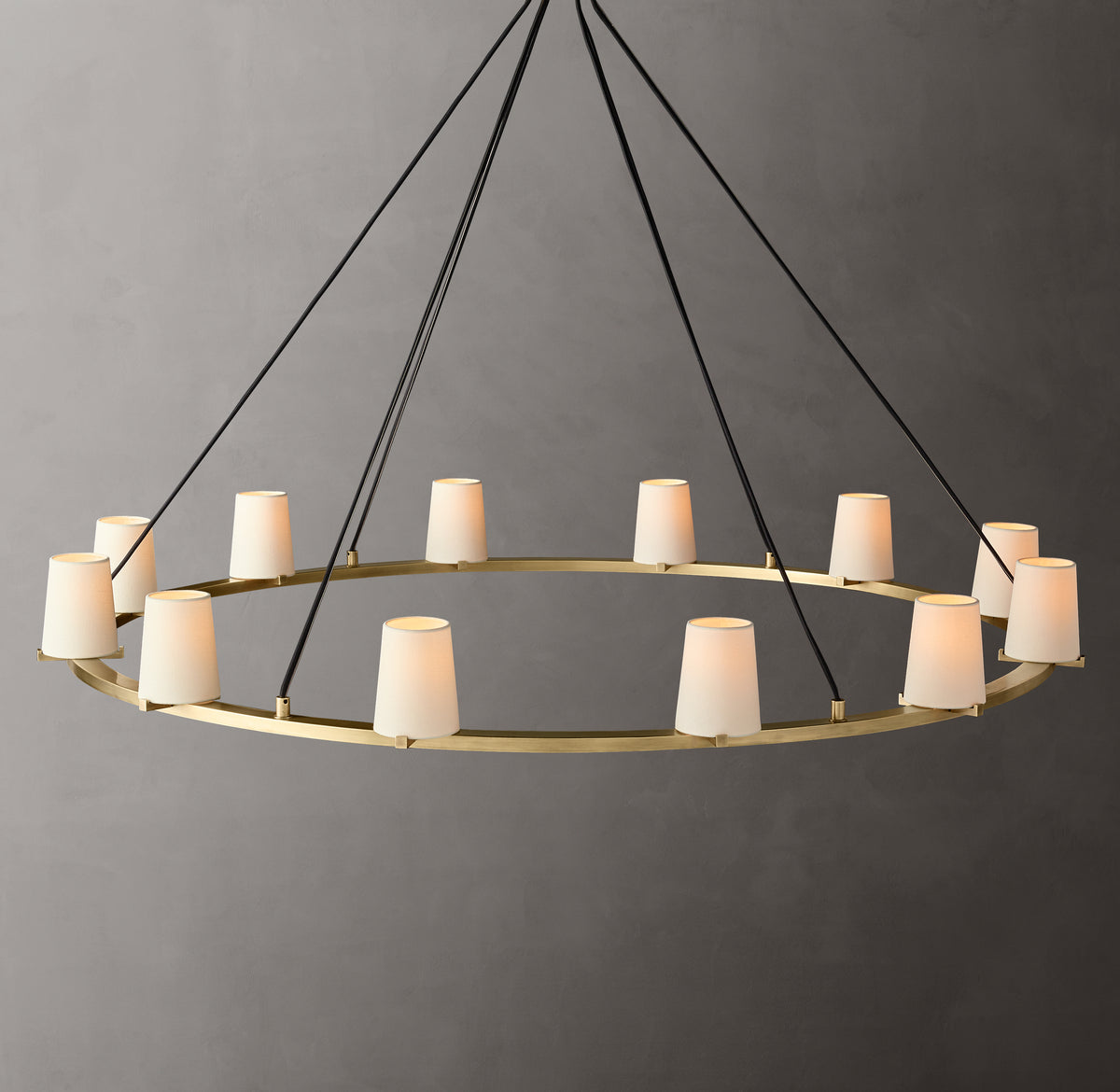 Artisan Pauillac Fabric Shade Round Chandelier – 60" Lacquered Burnished Brass