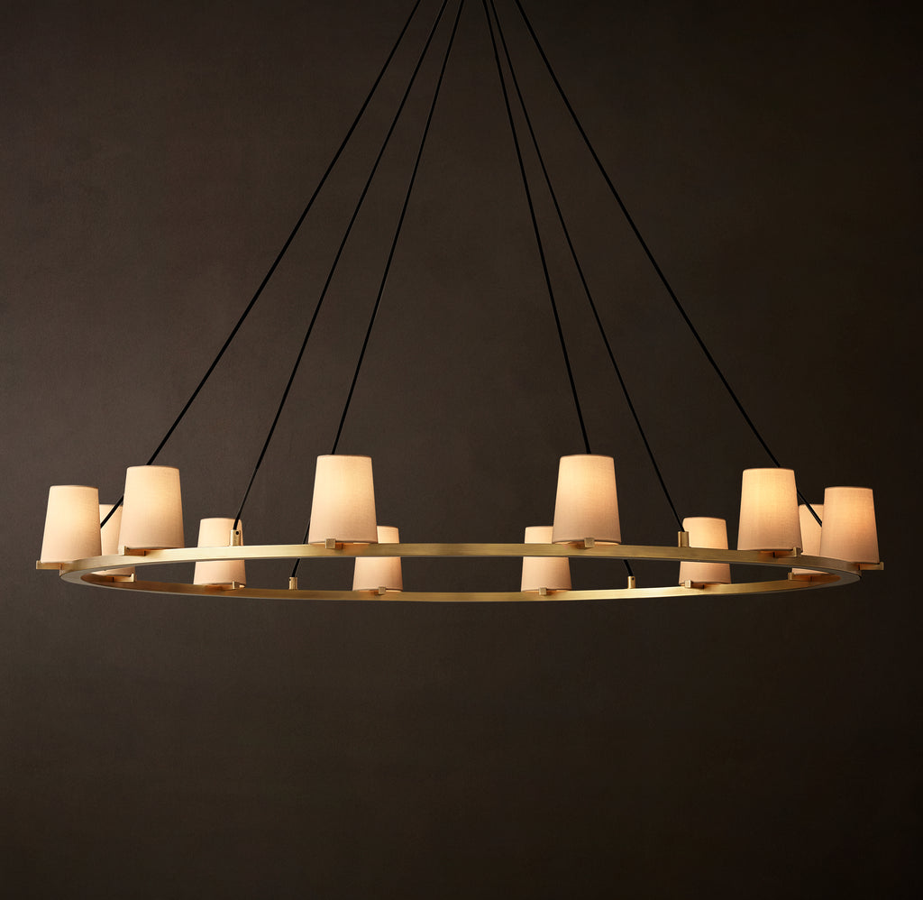 Artisan Pauillac Fabric Shade Round Chandelier – 60" Lacquered Burnished Brass