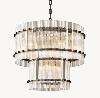Sculptural San Marco Glass Two-Tier Round Chandelier – 22" Bronze