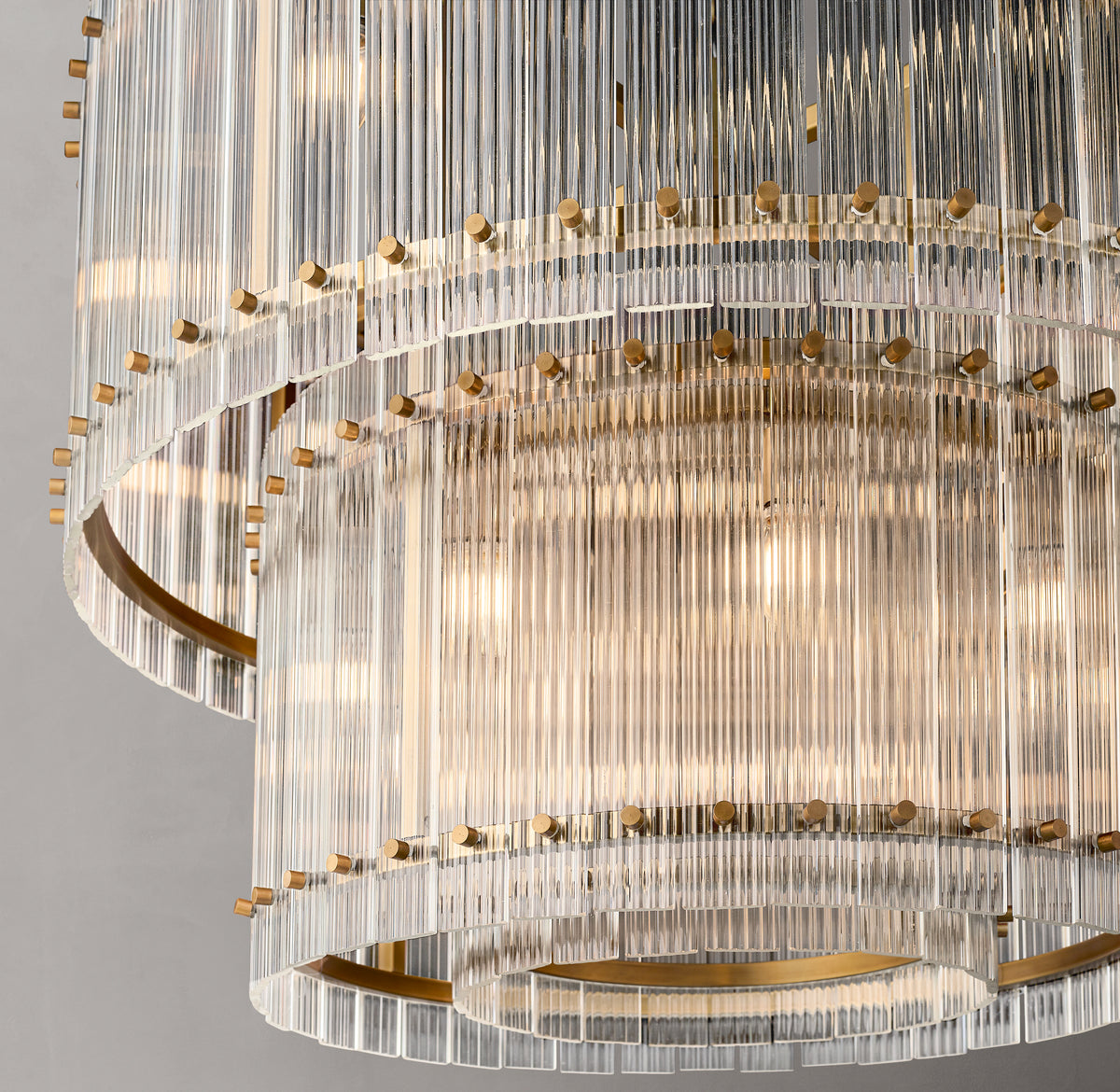 Sculptural San Marco Glass Two-Tier Round Chandelier – 37" Antiqued Brass