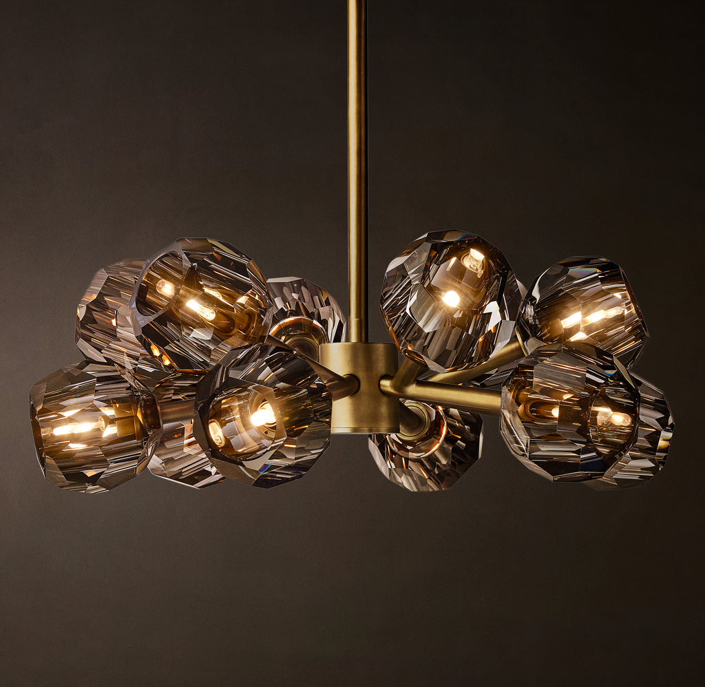 Heritage Boule De Cristal Smoke Glass Round Chandelier – 24" Lacquered Burnished Brass