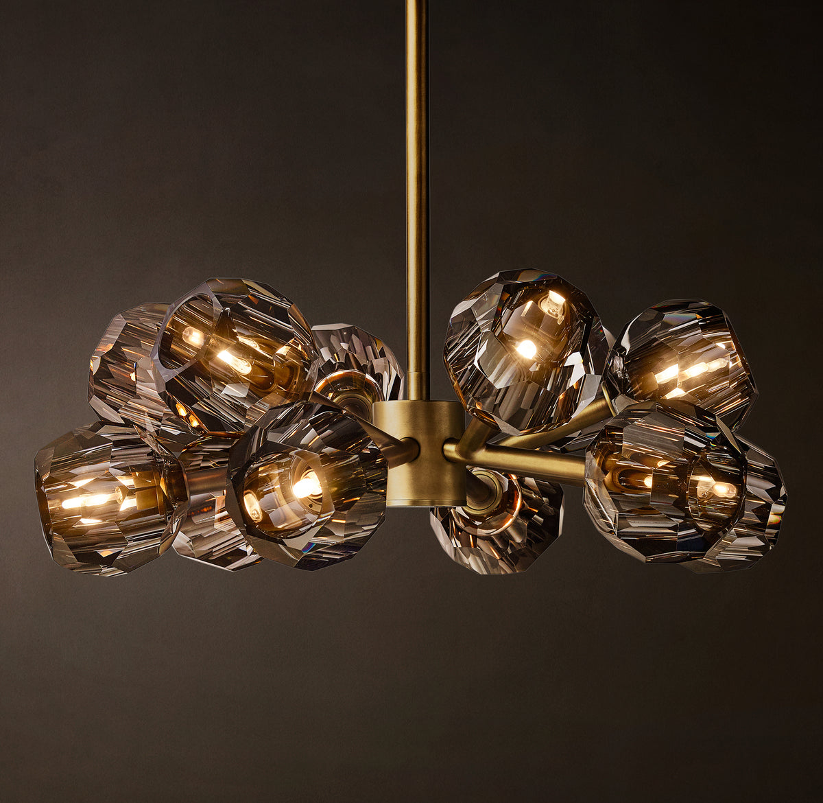 Heritage Boule De Cristal Smoke Glass Round Chandelier – 24" Lacquered Burnished Brass