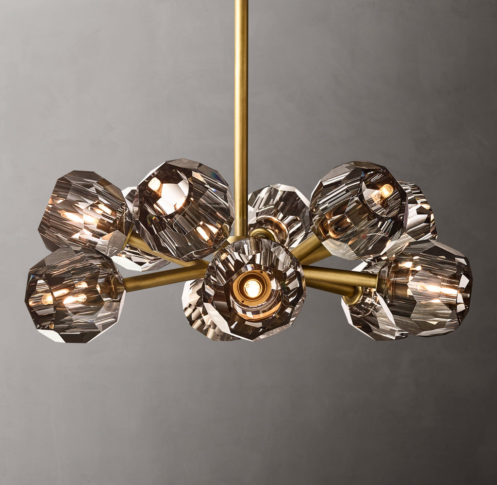 Heritage Boule De Cristal Smoke Glass Round Chandelier – 24" Lacquered Burnished Brass