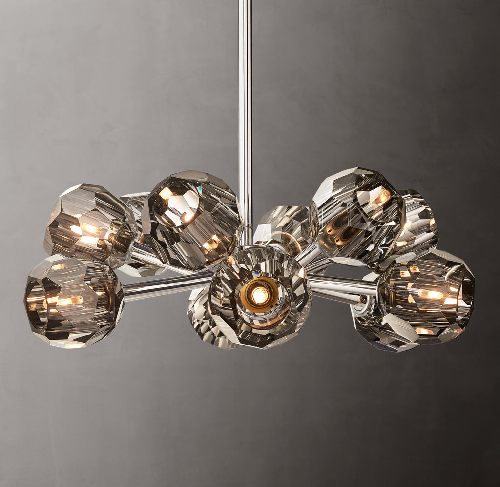 Heritage Boule De Cristal Smoke Glass Round Chandelier – 24" Polished Nickel