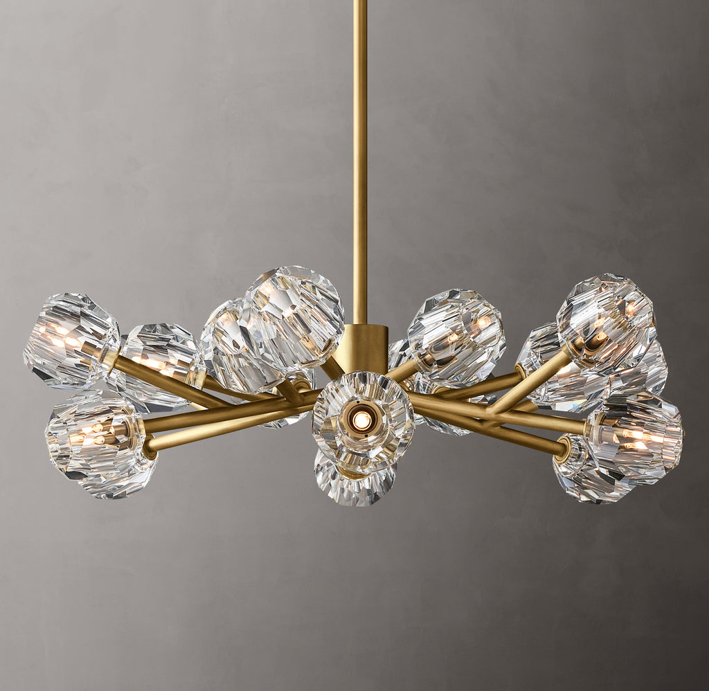 Heritage Boule De Cristal Clear Glass Round Chandelier – 36" Lacquered Burnished Brass
