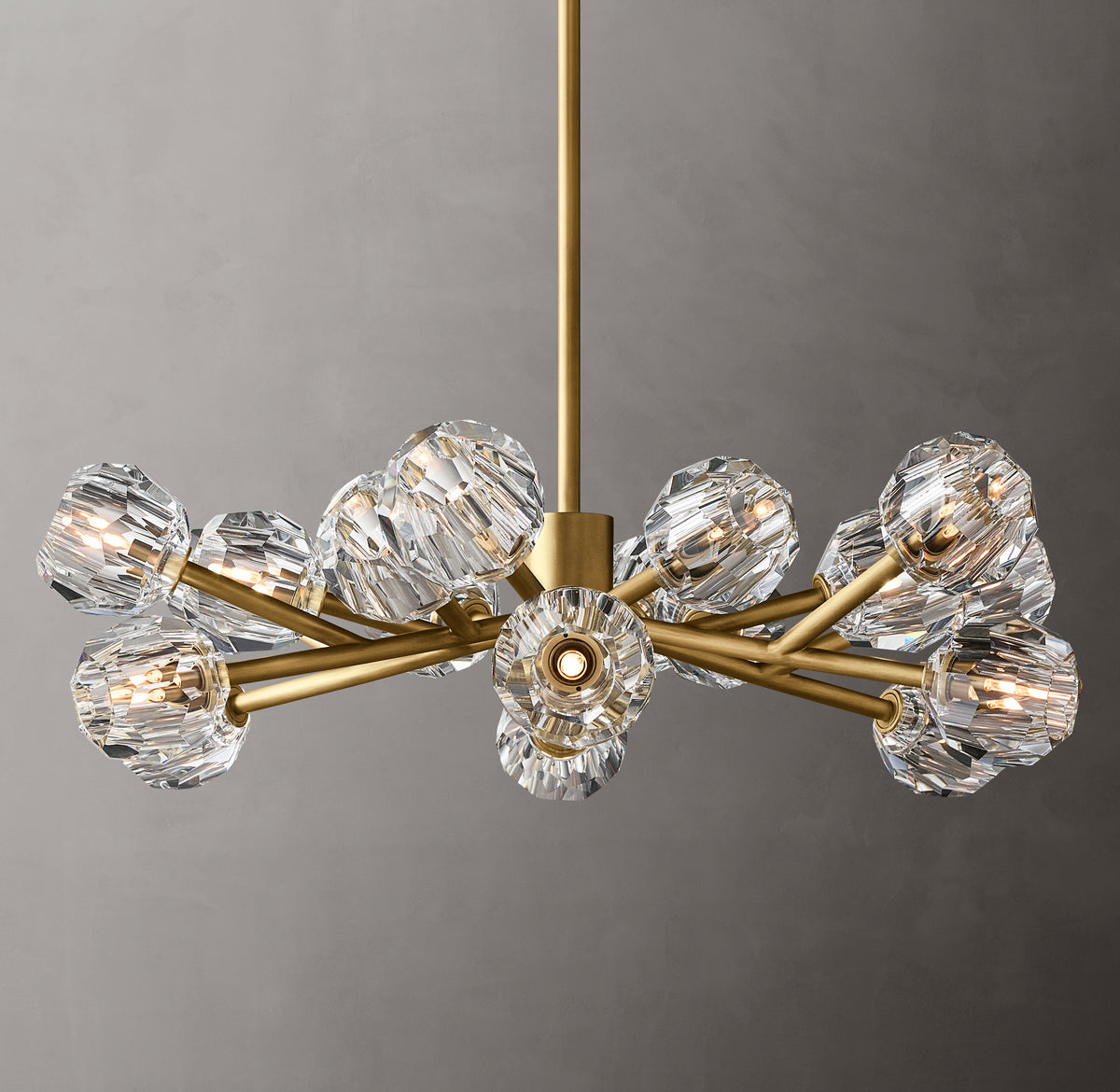Heritage Boule De Cristal Clear Glass Round Chandelier – 36" Lacquered Burnished Brass