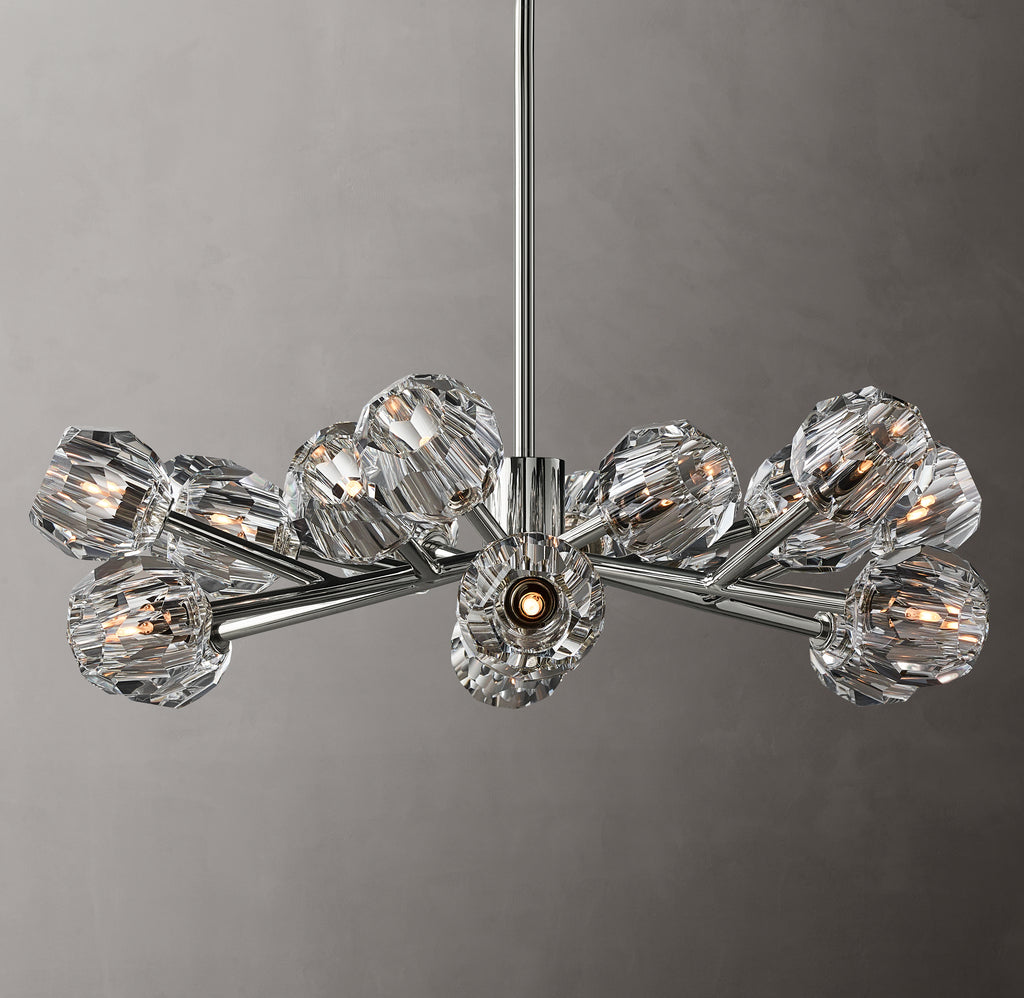 Heritage Boule De Cristal Clear Glass Round Chandelier – 36" Polished Nickel
