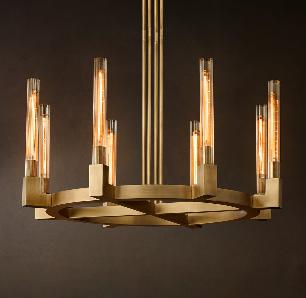 Heritage Cannele Round Chandelier – 36" Lacquered Burnished Brass
