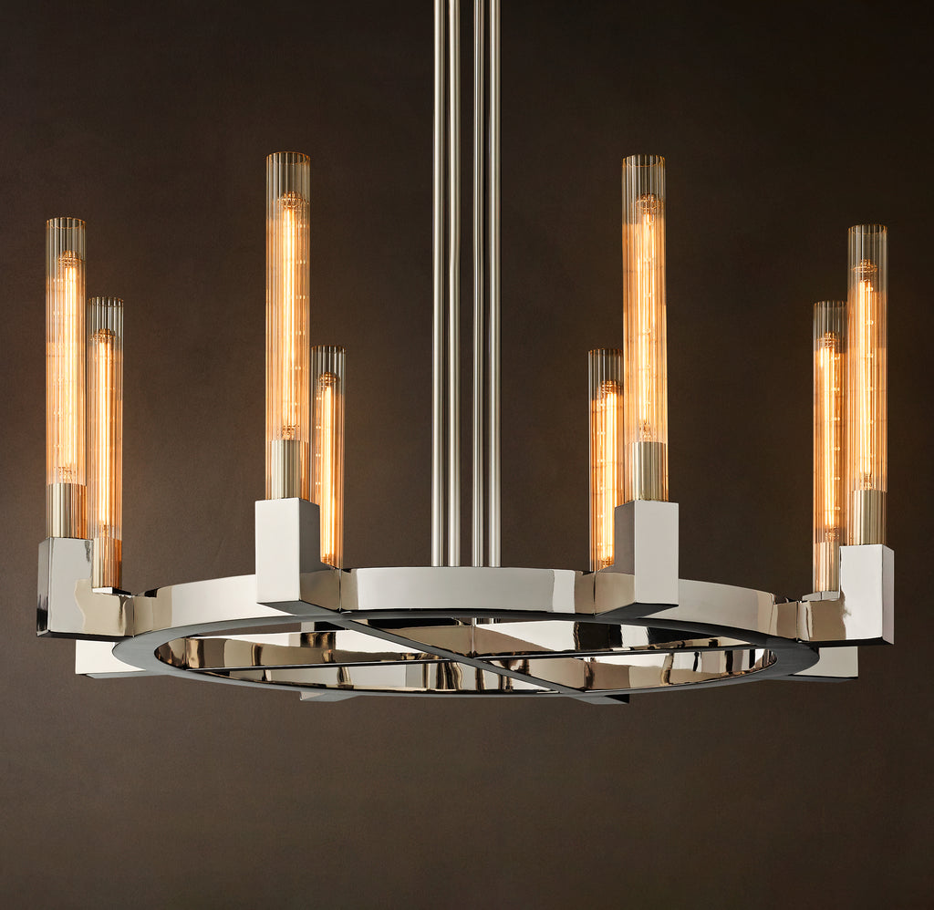 Heritage Cannele Round Chandelier – 36" Polished Nickel