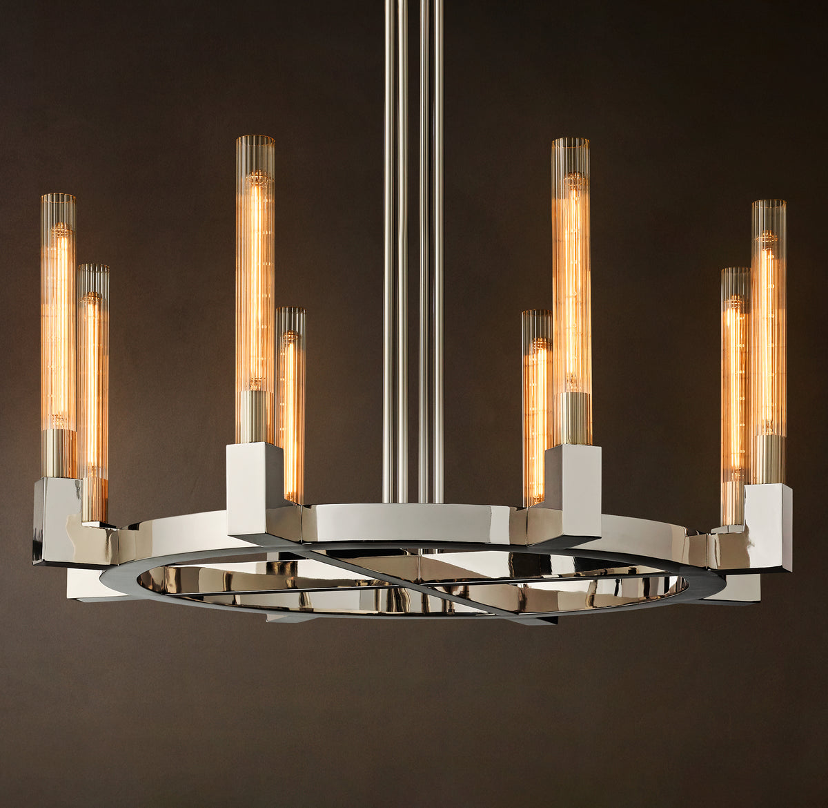 Heritage Cannele Round Chandelier – 36" Polished Nickel