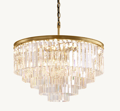 Artisan 1920s Odeon Round Chandelier – 32" Lacquered Burnished Brass
