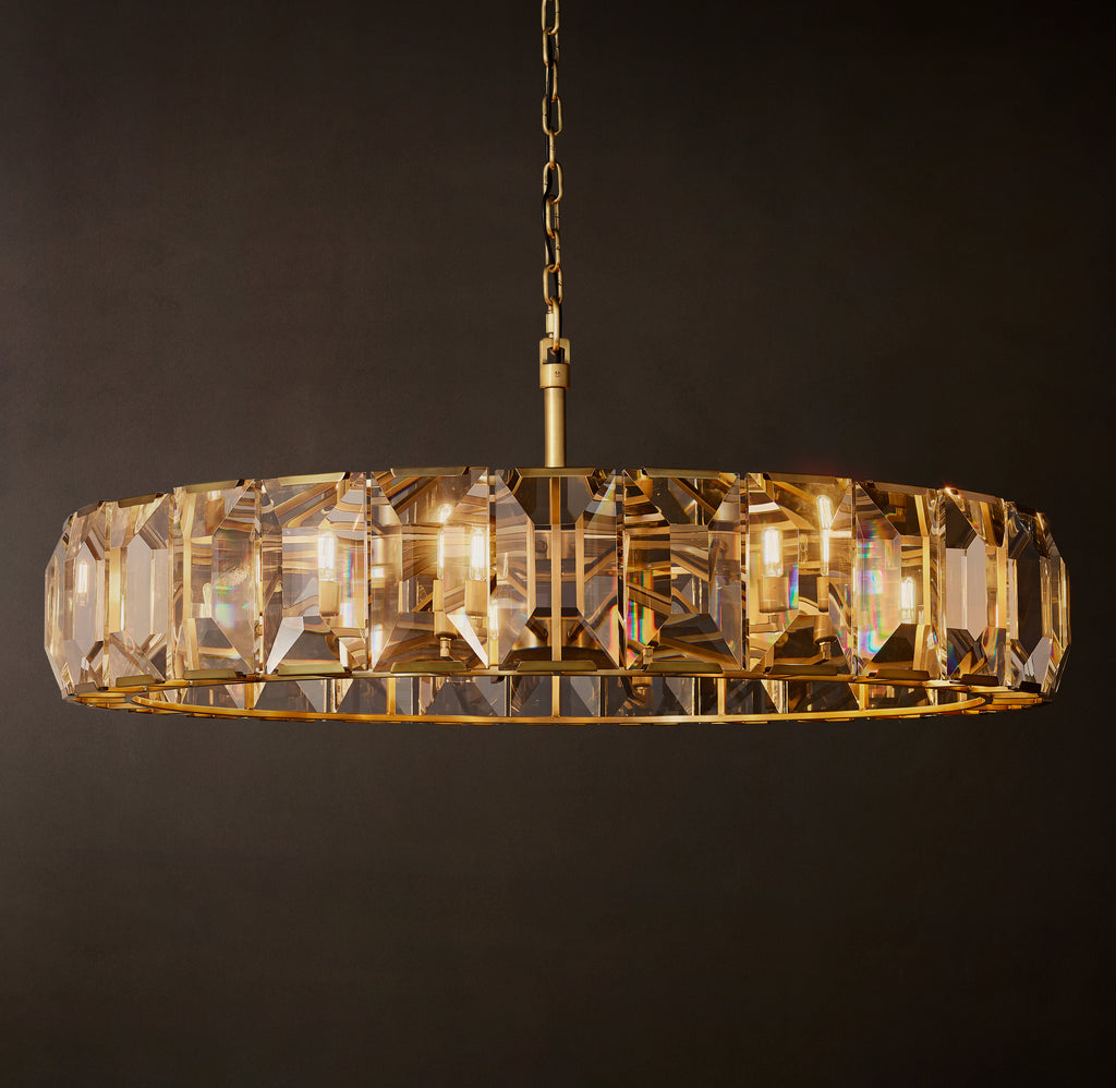 Signature Harlow Crystal Round Chandelier – 60" Lacquered Burnished Brass
