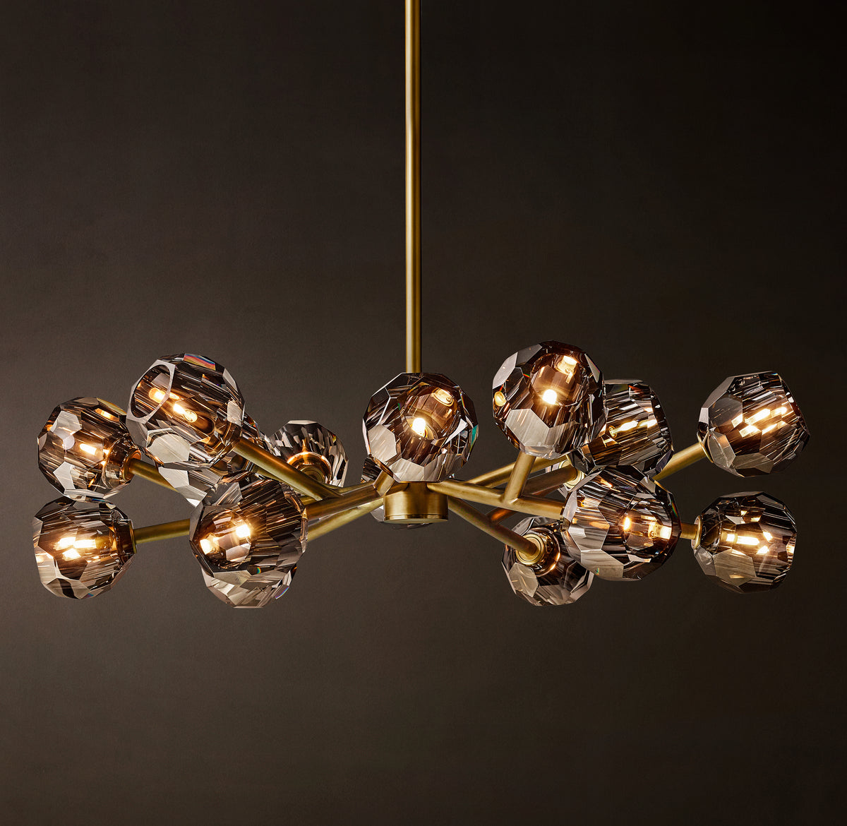 Heritage Boule De Cristal Smoke Glass Round Chandelier – 36" Lacquered Burnished Brass
