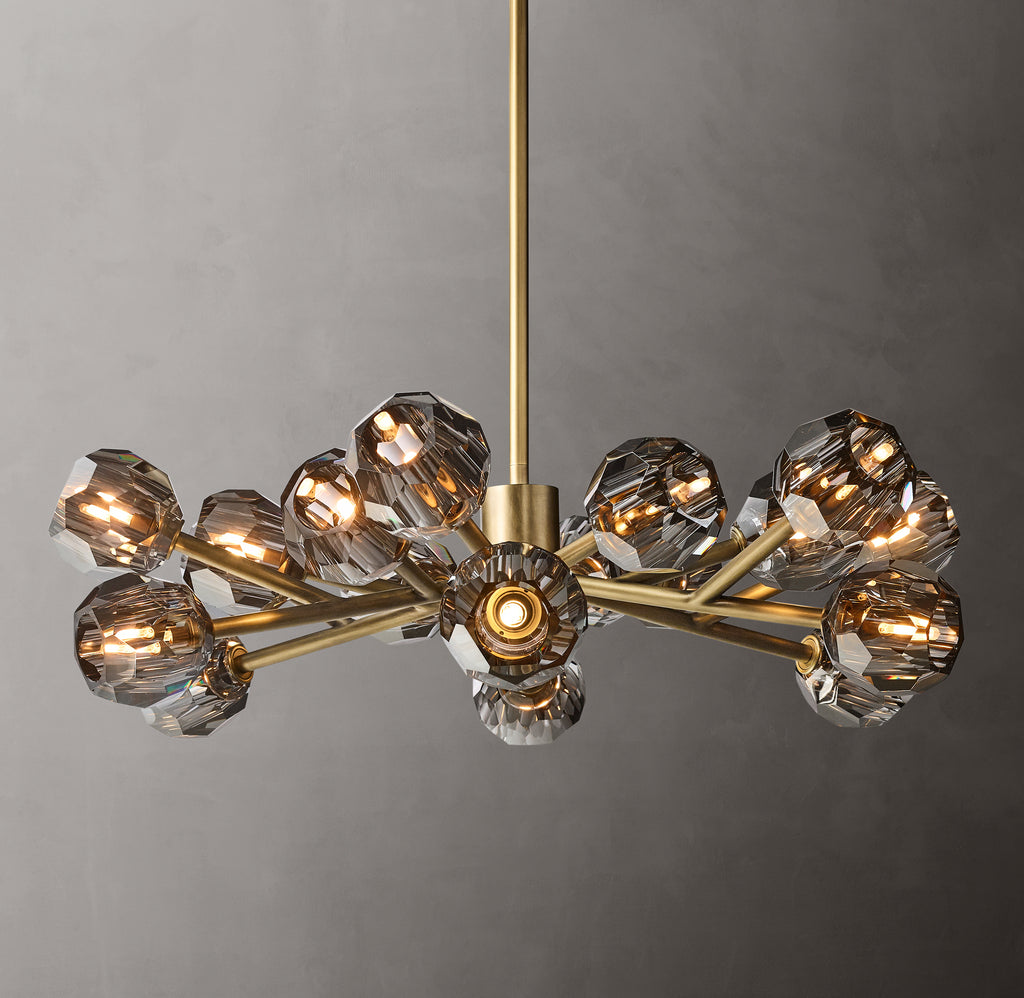 Heritage Boule De Cristal Smoke Glass Round Chandelier – 36" Lacquered Burnished Brass