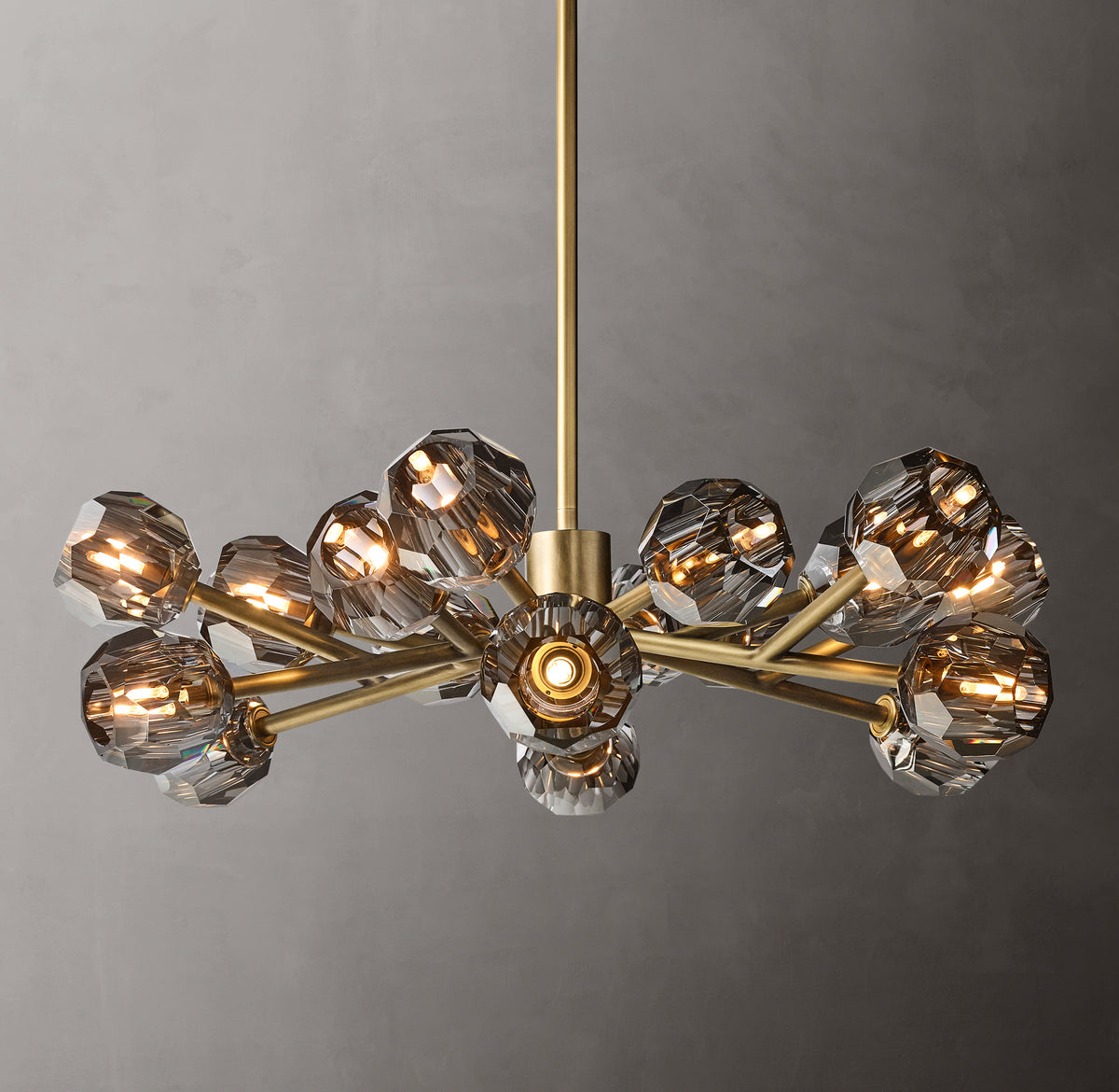 Heritage Boule De Cristal Smoke Glass Round Chandelier – 36" Lacquered Burnished Brass