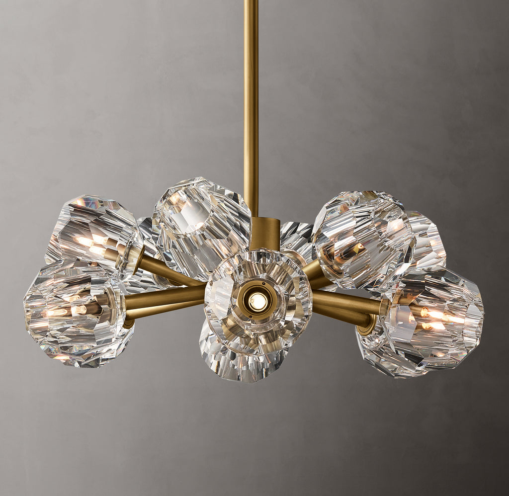 Heritage Boule De Cristal Clear Glass Round Chandelier – 24" Lacquered Burnished Brass