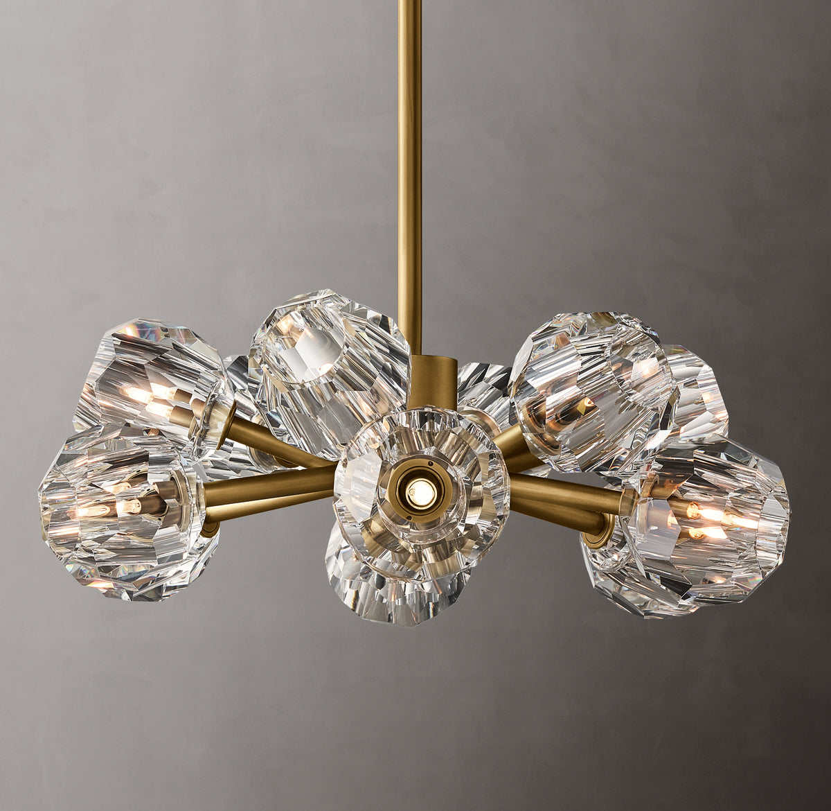 Heritage Boule De Cristal Clear Glass Round Chandelier – 24" Lacquered Burnished Brass