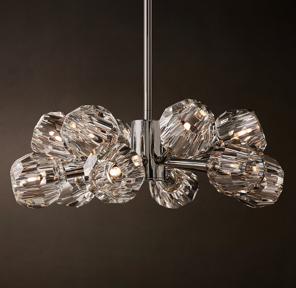 Heritage Boule De Cristal Clear Glass Round Chandelier – 24" Polished Nickel