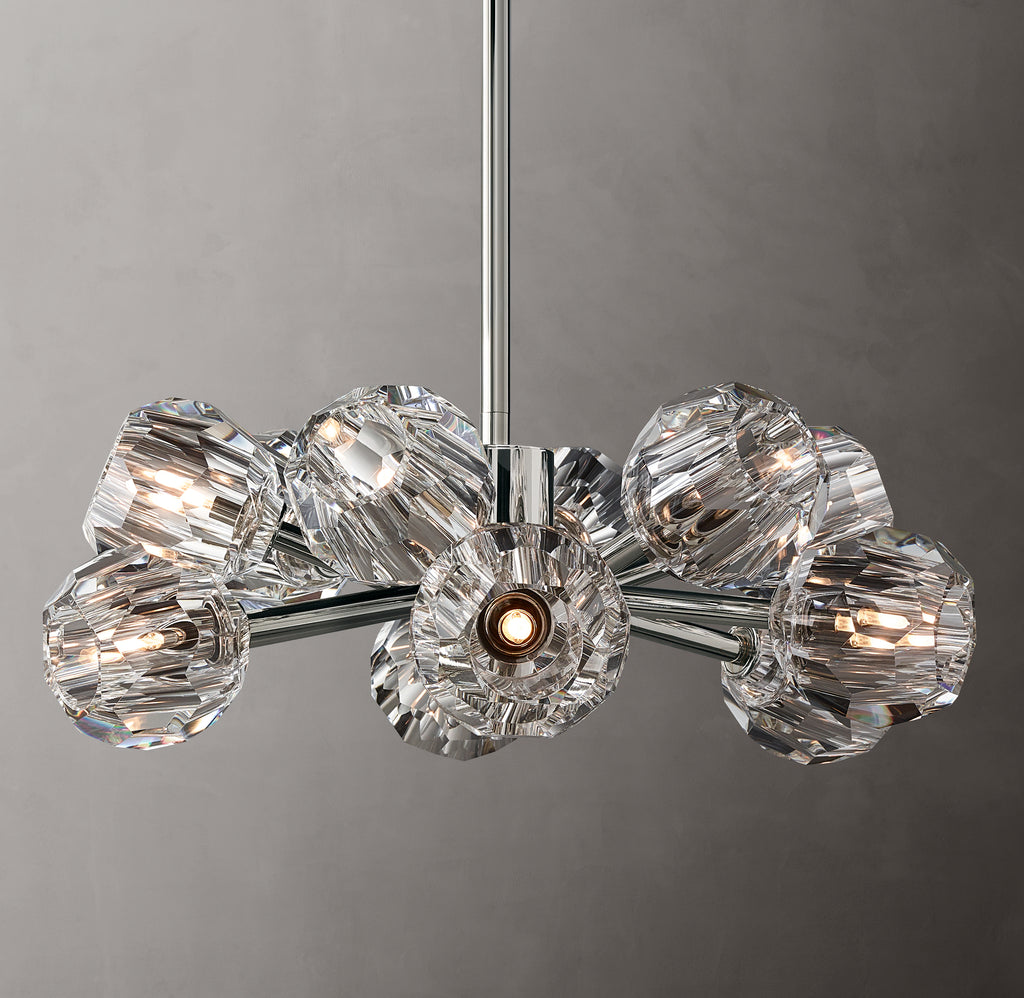 Heritage Boule De Cristal Clear Glass Round Chandelier – 24" Polished Nickel