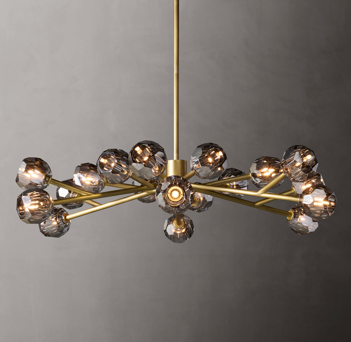 Heritage Boule De Cristal Smoke Glass Round Chandelier – 48" Lacquered Burnished Brass