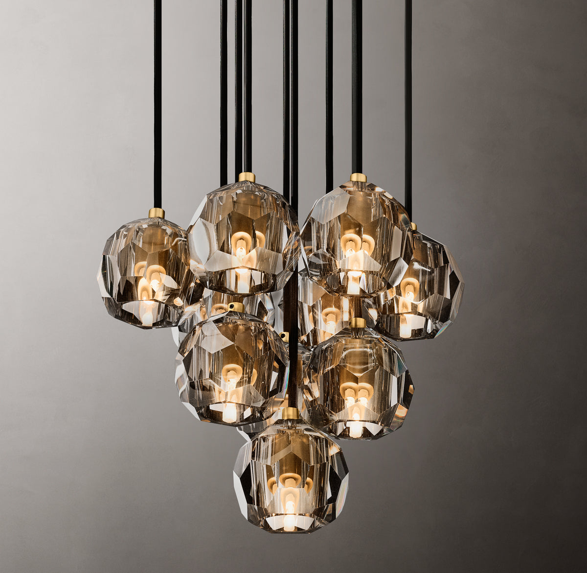 Heritage Boule De Cristal Smoke Glass Round Cluster Chandelier