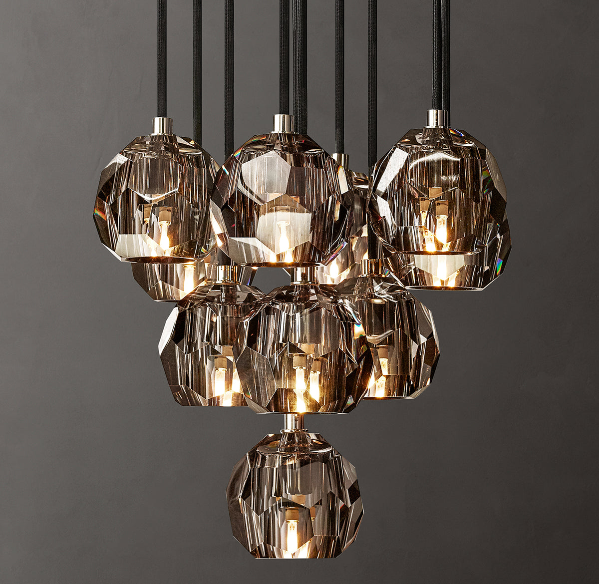 Heritage Boule De Cristal Smoke Glass Round Cluster Chandelier
