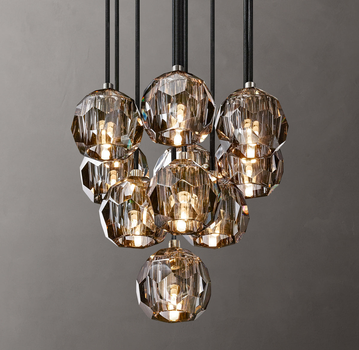 Heritage Boule De Cristal Smoke Glass Round Cluster Chandelier