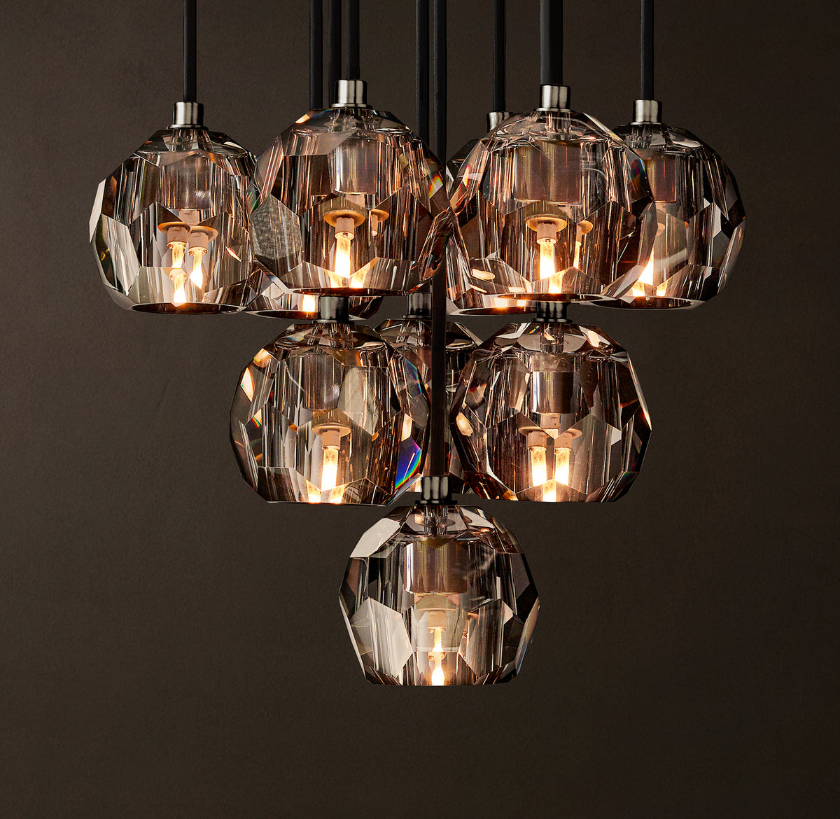 Heritage Boule De Cristal Smoke Glass Round Cluster Chandelier