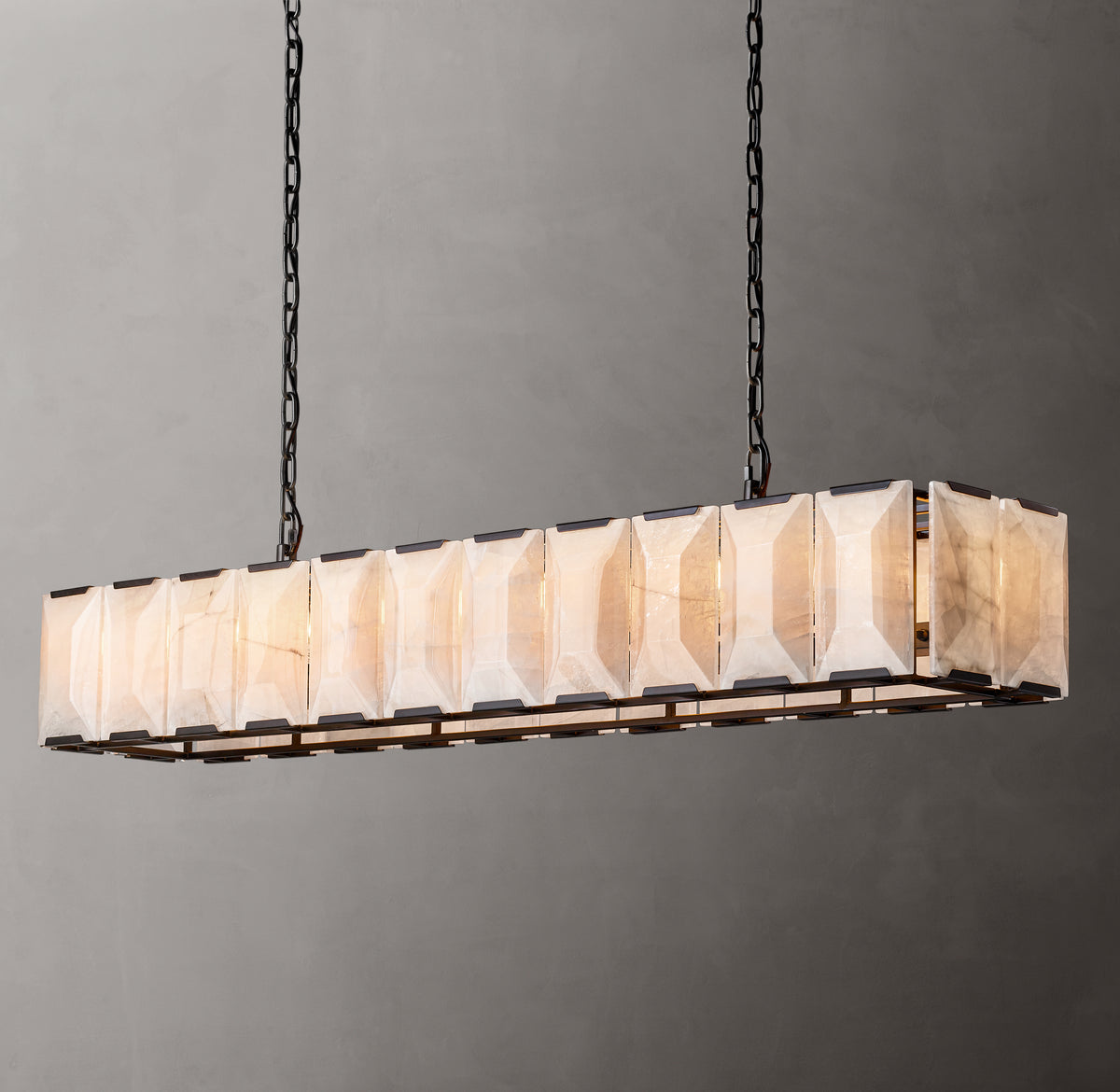 Signature Harlow Calcite Rectangular Chandelier – 74" Iron