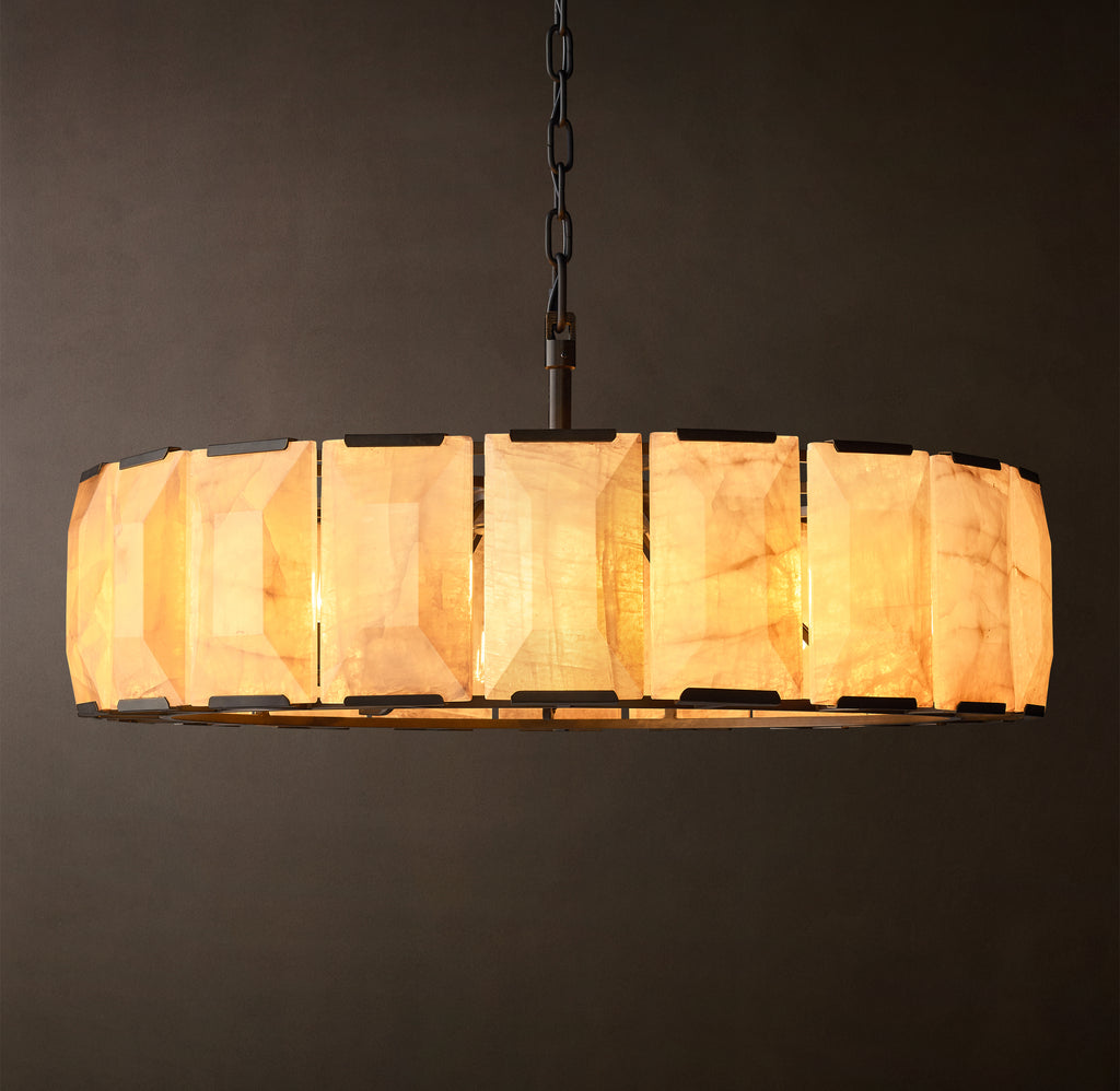 Signature Harlow Calcite Round Chandelier – 43" Iron