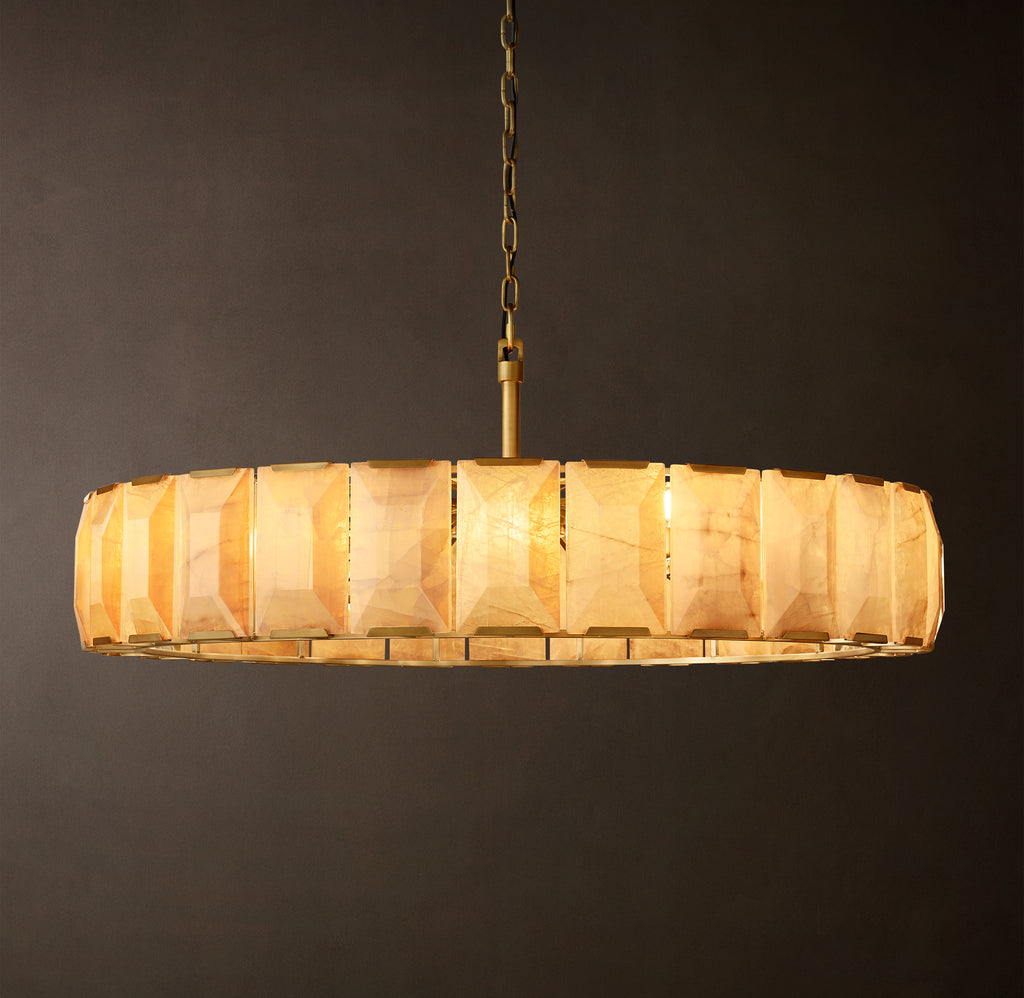 Signature Harlow Calcite Round Chandelier – 60" Lacquered Burnished Brass