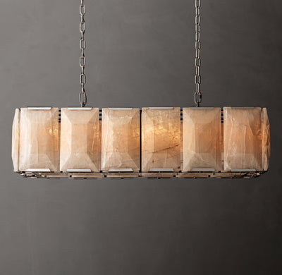 Signature Harlow Calcite Rectangular Chandelier – 42" Polished Stainless Steel