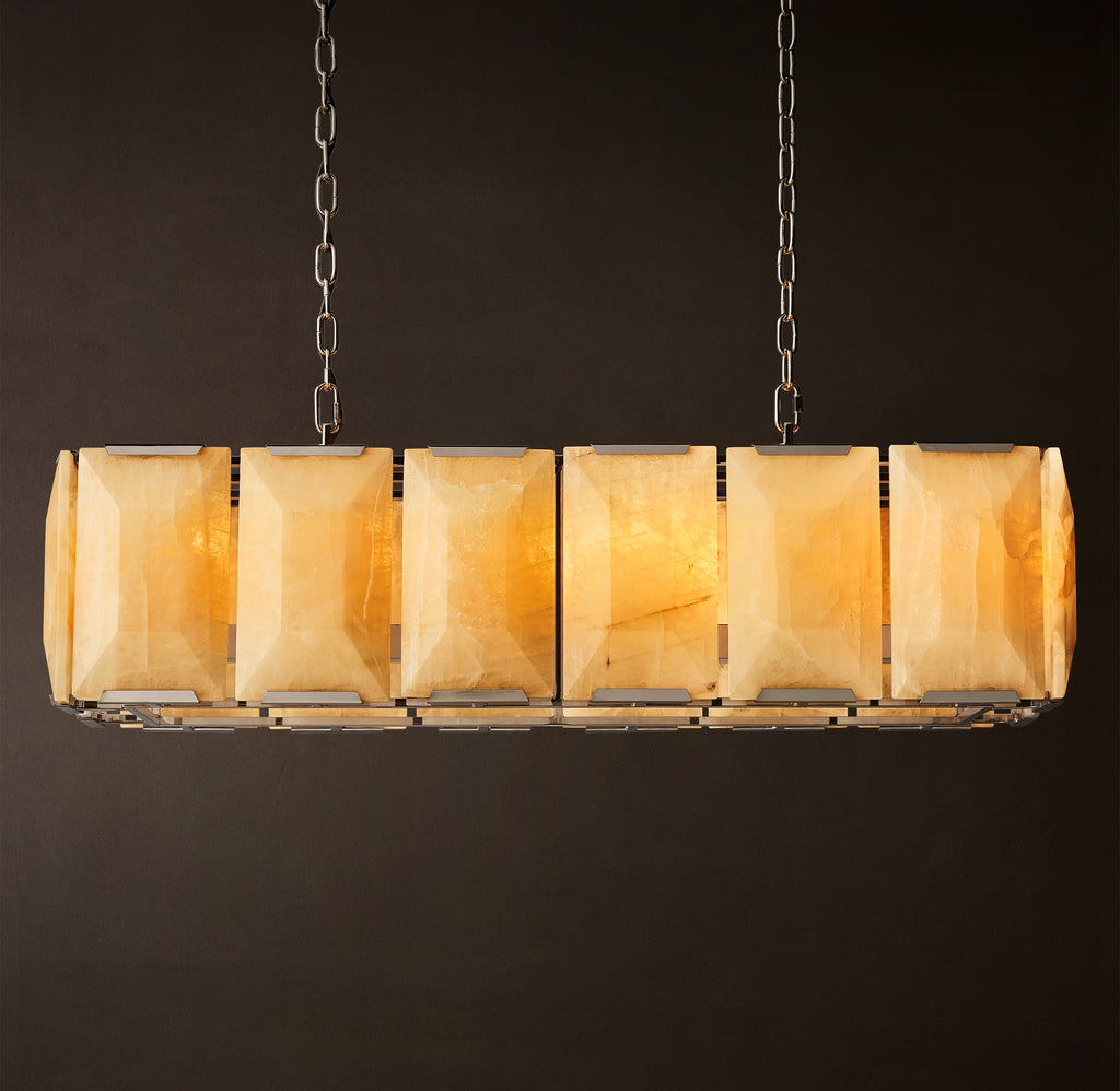 Signature Harlow Calcite Rectangular Chandelier – 42" Polished Stainless Steel