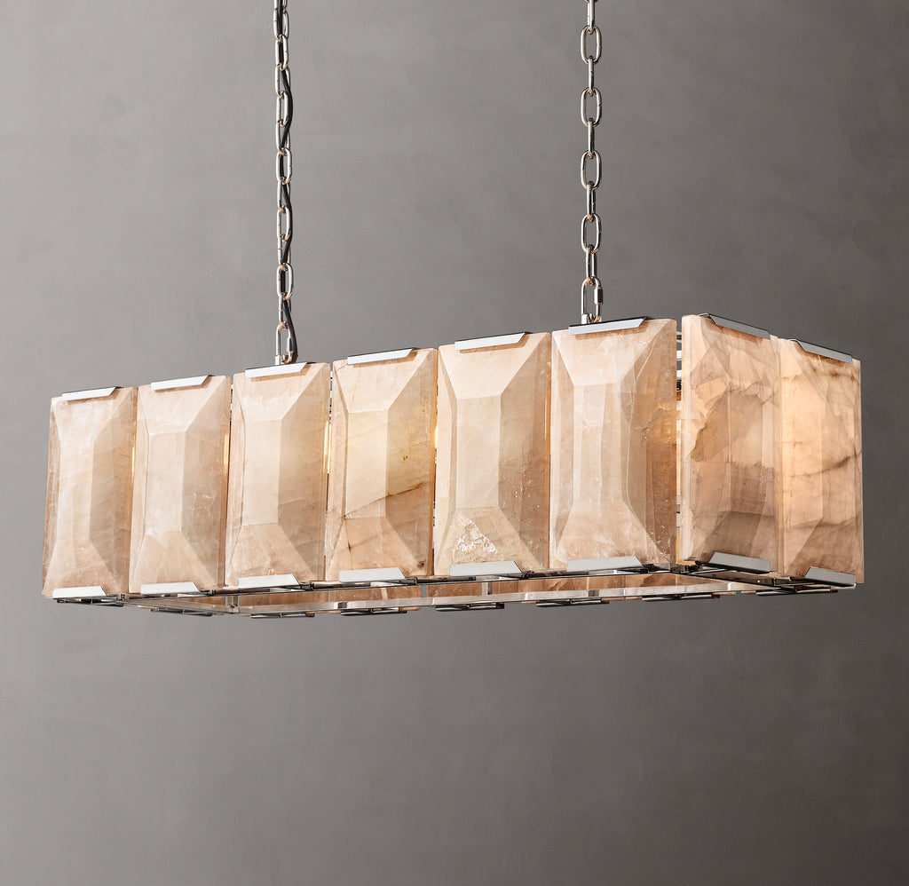 Signature Harlow Calcite Rectangular Chandelier – 42" Polished Stainless Steel