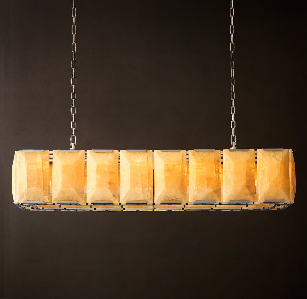 Signature Harlow Calcite Rectangular Chandelier – 54" Polished Stainless Steel