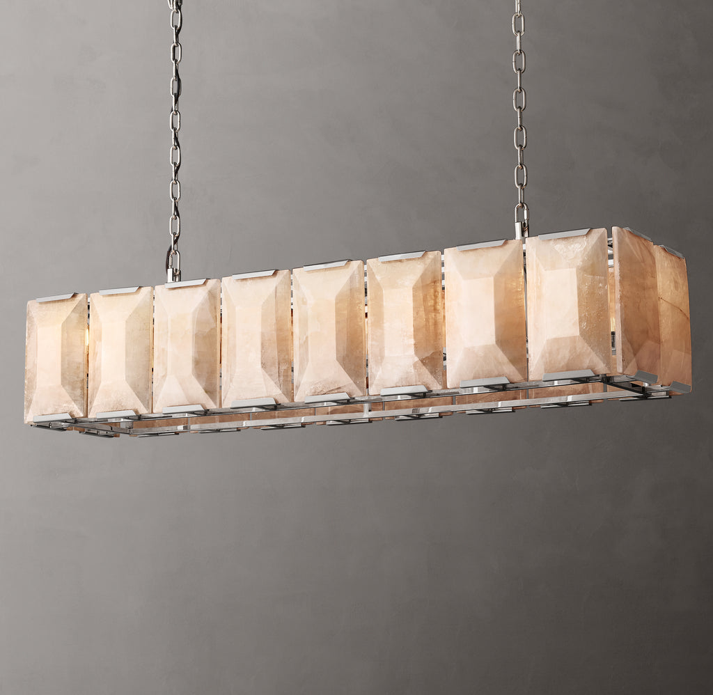 Signature Harlow Calcite Rectangular Chandelier – 54" Polished Stainless Steel