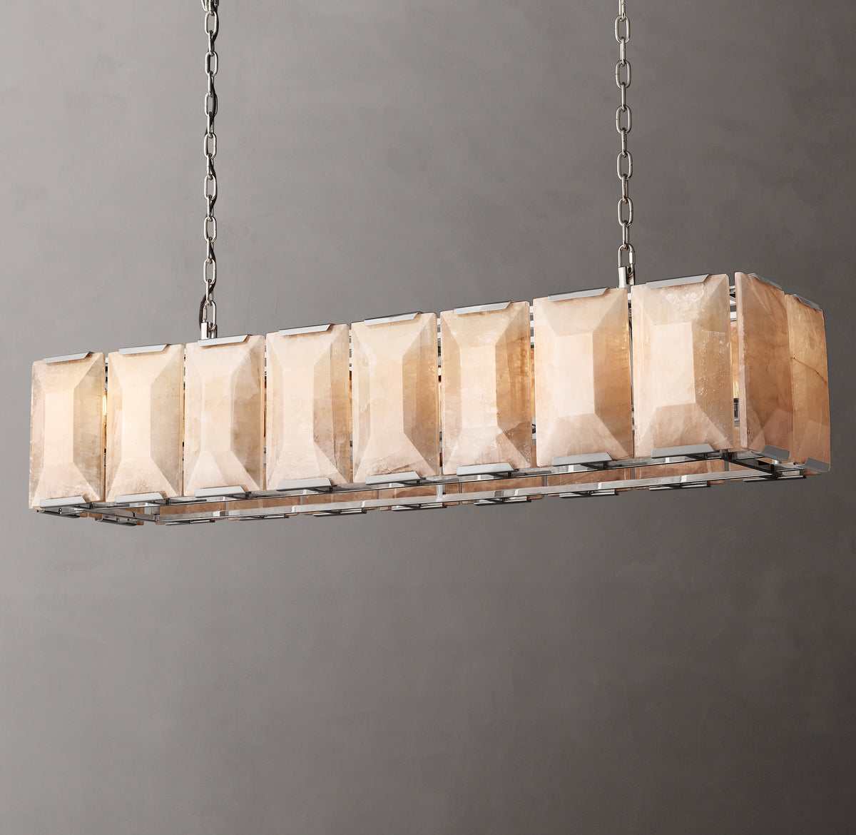 Signature Harlow Calcite Rectangular Chandelier – 54" Polished Stainless Steel