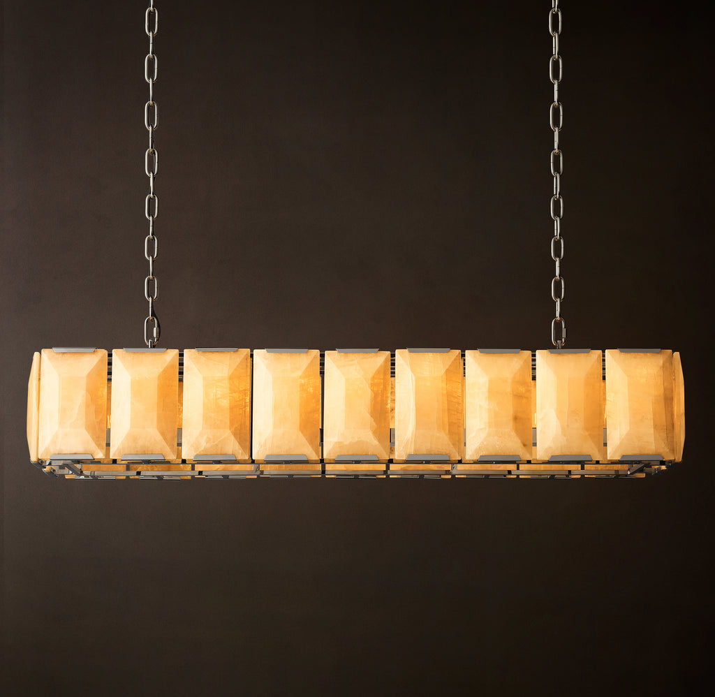Signature Harlow Calcite Rectangular Chandelier – 62" Polished Stainless Steel