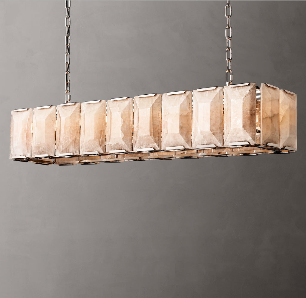 Signature Harlow Calcite Rectangular Chandelier – 62" Polished Stainless Steel