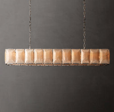 Signature Harlow Calcite Rectangular Chandelier – 74" Polished Stainless Steel