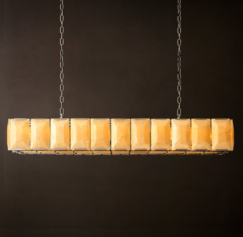 Signature Harlow Calcite Rectangular Chandelier – 74" Polished Stainless Steel