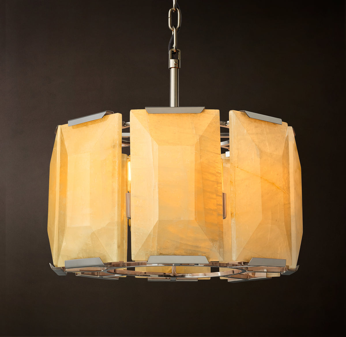 Signature Harlow Calcite Round Chandelier – 19" Polished Stainless Steel