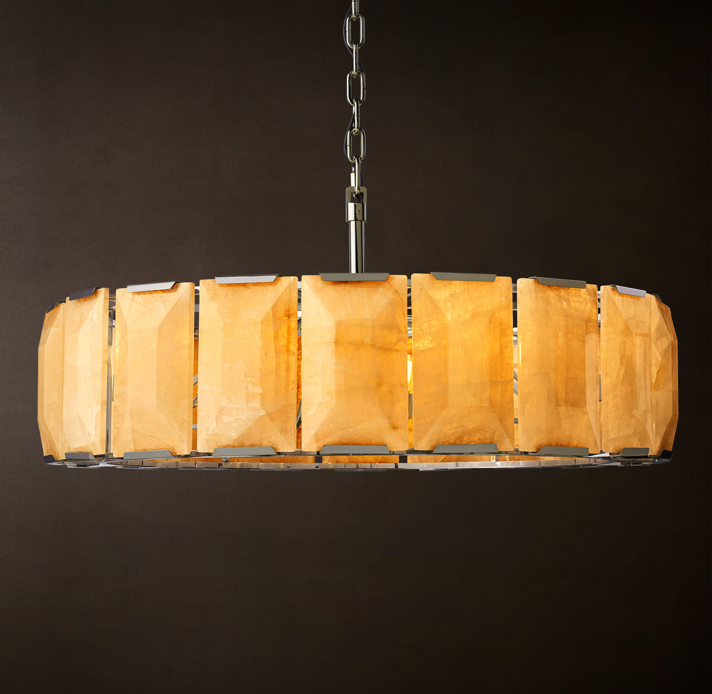 Signature Harlow Calcite Round Chandelier – 43" Polished Stainless Steel