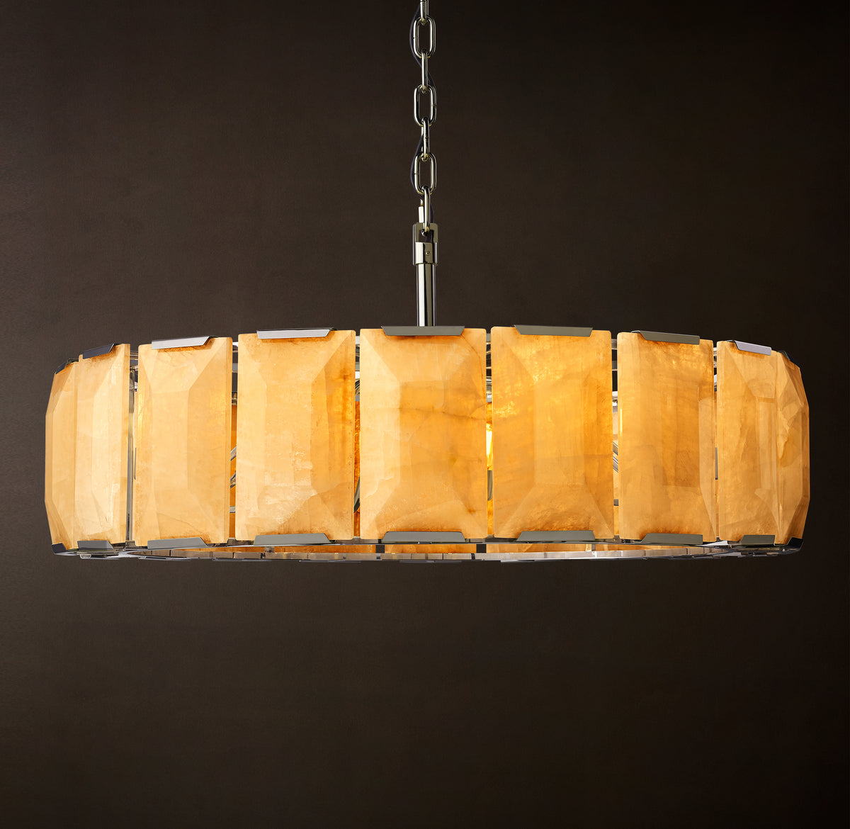 Signature Harlow Calcite Round Chandelier – 43" Polished Stainless Steel